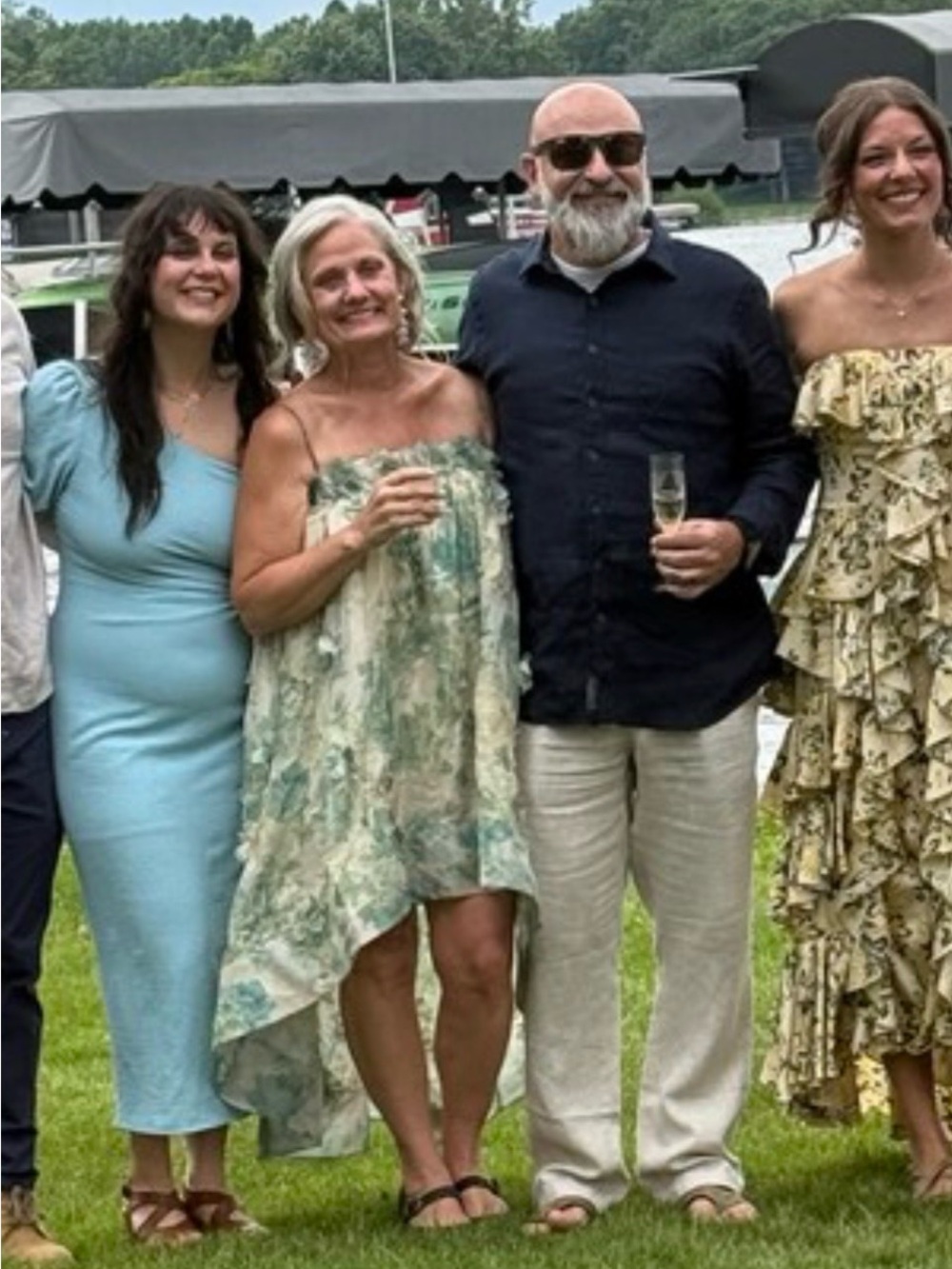 Anthropologie BHLDN Cream and Blue-Green Floral Spaghetti-Strap High-Low Dress - Picture 3 of 7